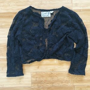 Anthropologie Black Crocheted Floral Shrug
